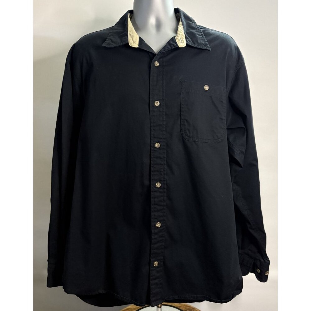 RedHead Mens Black Button Up Collar Single Pocket Long Sleeve Shirt Cotton XL - Picture 2 of 12